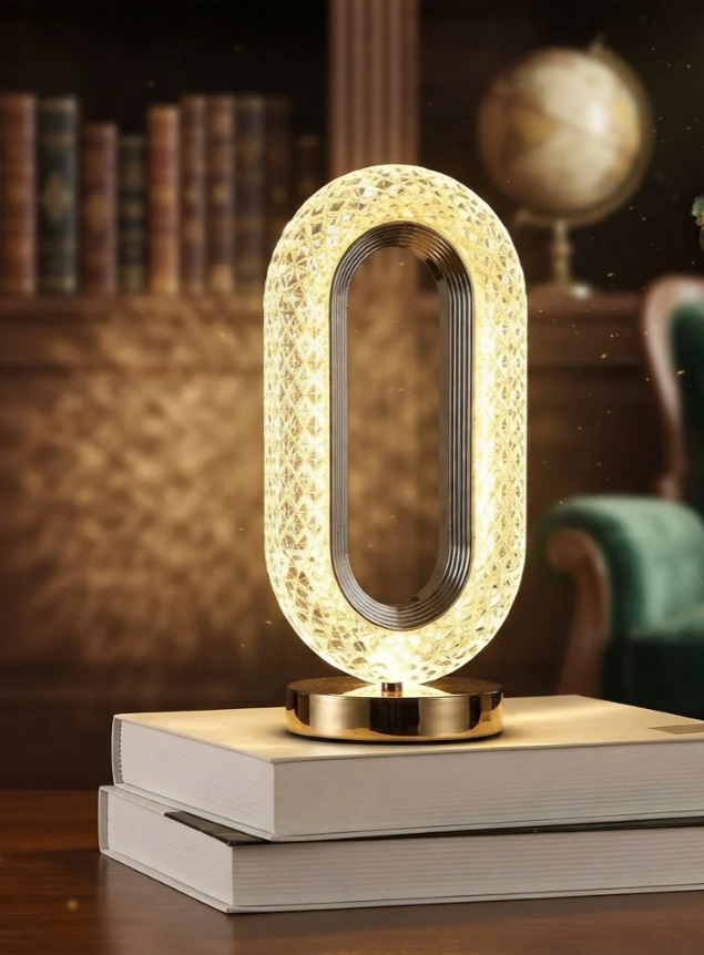 The AuraGlow Sculptural Crystal Loop Lamp